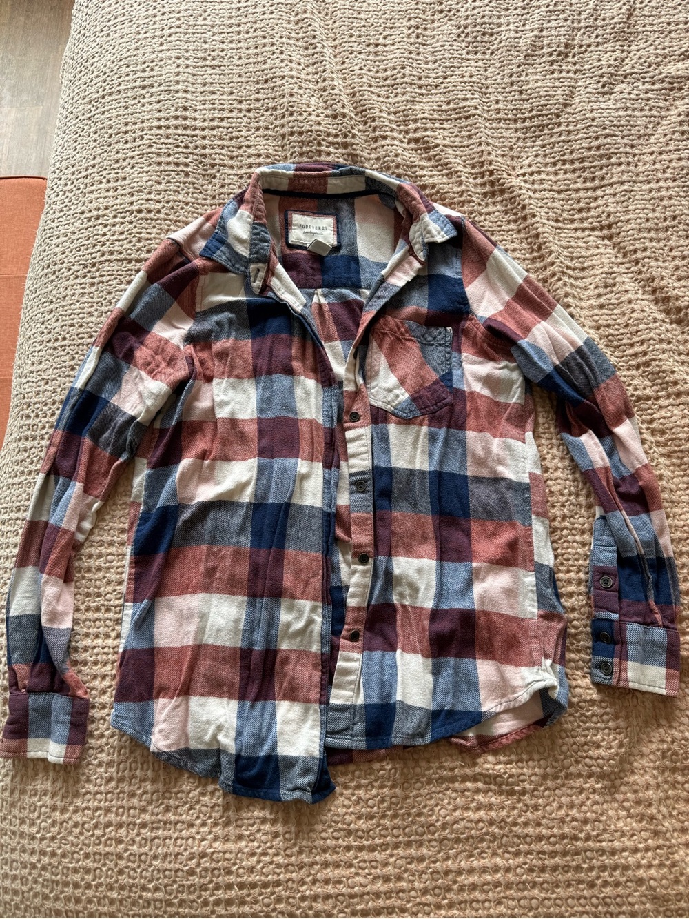 Forever 21 Women's Plaid Button-Down Shirt in Blue, Red & White
